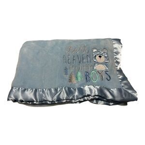 Baby Essentials Blue Baby Blanket Thank Heaven For Little Boys Satin Trim Bear